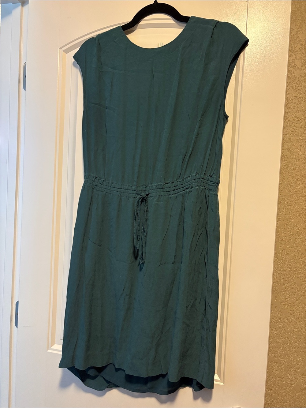 LOFT Teal Drawstring Waist Cap-Sleeve Dress